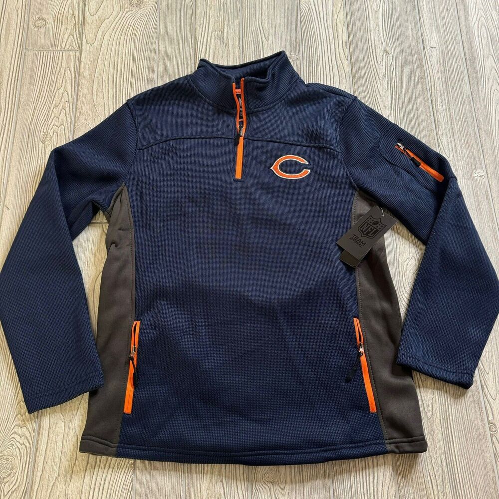 Chicago Bears Logo 1/4 Zip Pullover Men’s M Waffle Knit NFL Jacket Blue New